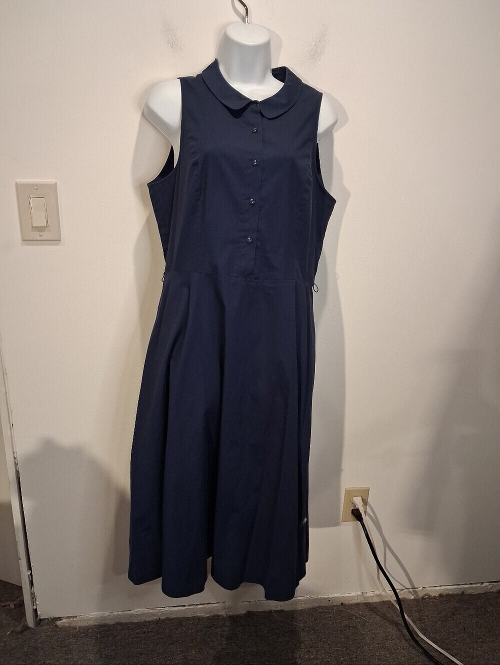 Gal Meets Glam Size 12 Navy Rose Sleeveless Polin Shirt Dress POCKETS